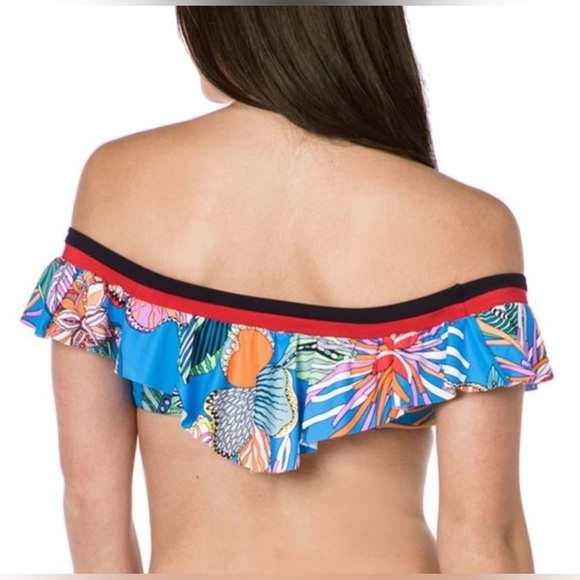 Trina Turk Pacific Tahiti Tropical Leaf Ruffle Bandeau Bikin Top - Size 8 - Picture 2 of 8
